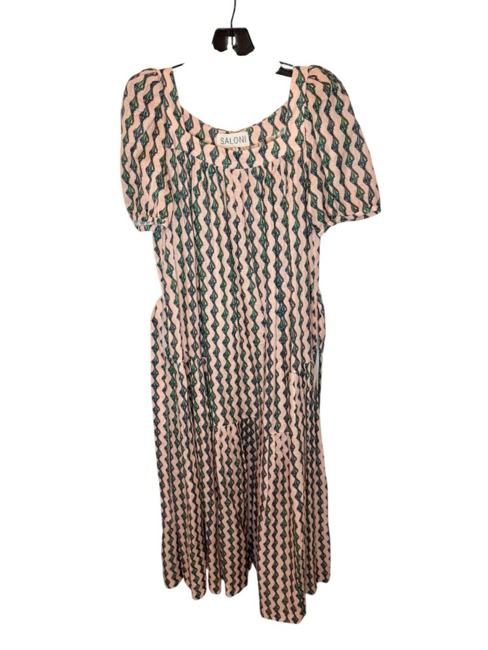 Saloni Yashi printed linen midi dress  Blush Pink - Size 6 - Picture 7 of 8